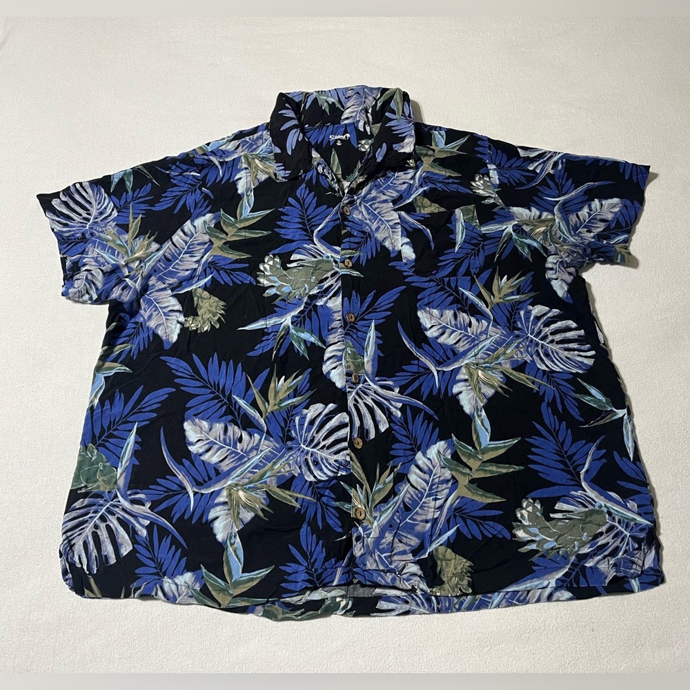KS island Blue‎ Hawaiian Shirt Mens 3XL Button Short Sleeve